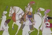 UEA 576 - Raja Viram Dev of Ghanerao out riding with attendants, India: Rajasthan