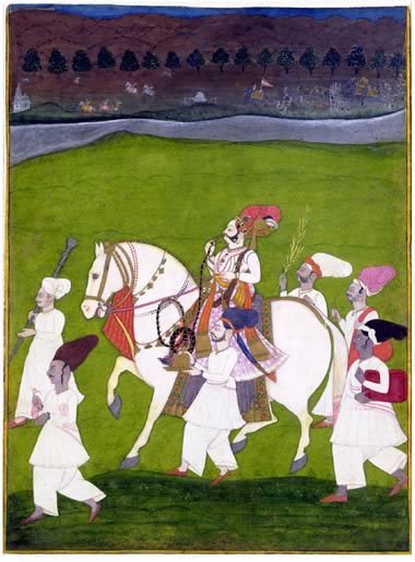 UEA 576 - Raja Viram Dev of Ghanerao out riding with attendants, India: Rajasthan