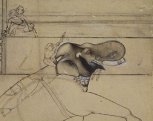 An enraged elephant charging its tormentors in a palace courtyard (detail), c.1725-1750