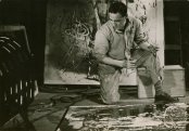 Tadeusz Kantor during the filming of \